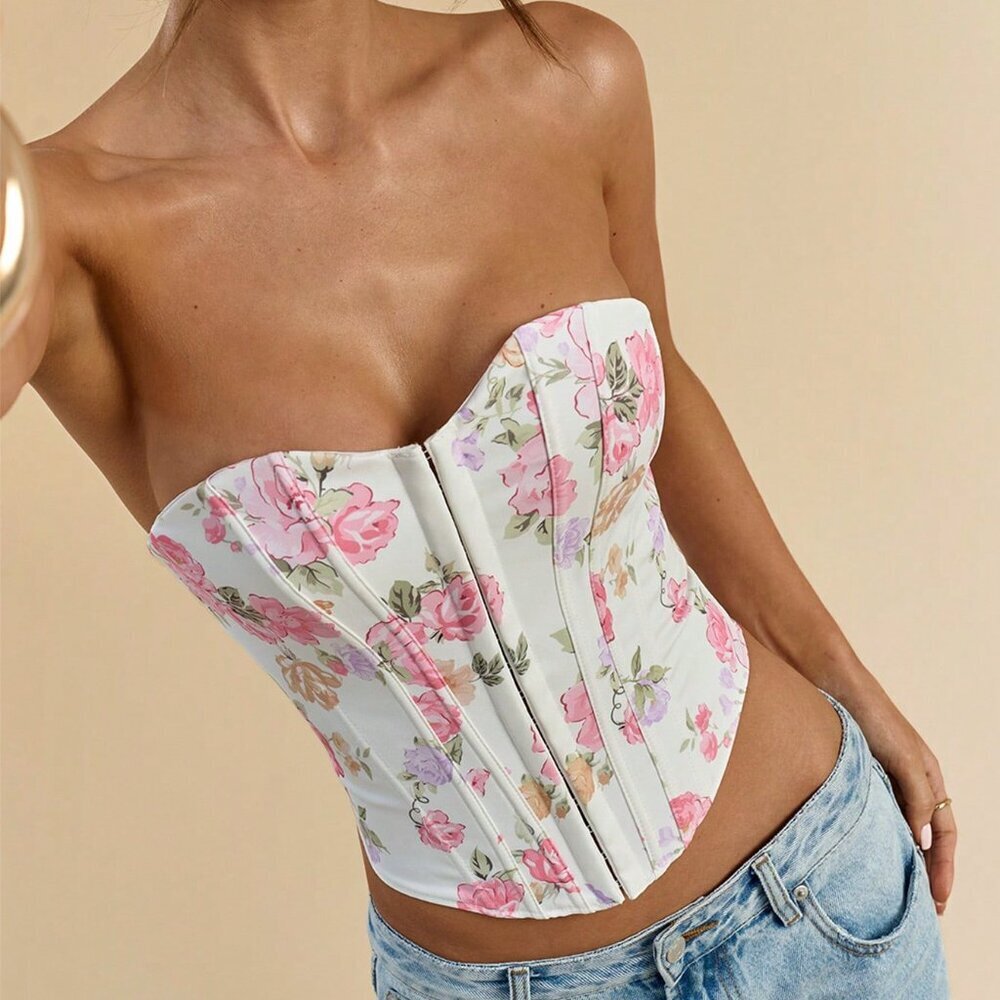 Multicolor Boho Women's Elegant Floral Strapless Top